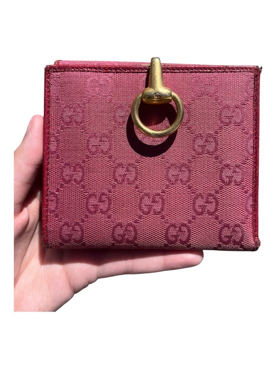 Gucci Handbags - Gucci Vintage GG Canvas Horsebit Ring Trifold Wallet Burgundy Red